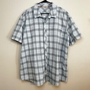 Simms Mens Button Up XXL Gray Blue Plaid Performance Fishing Brrr Nylon Gorpcore
